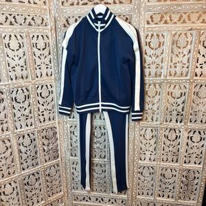 Womens Halfheart Blue & White cold shoulder jacket & zip 2 Piece Trackpants Set